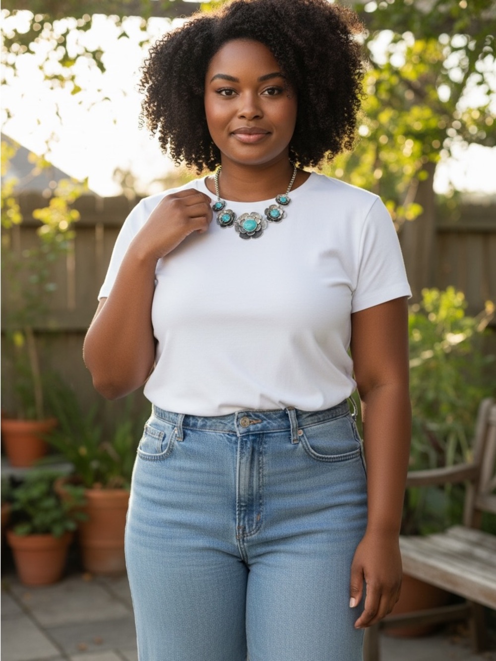 Statement Turquoise Floral Necklace - Turquoise and Silver